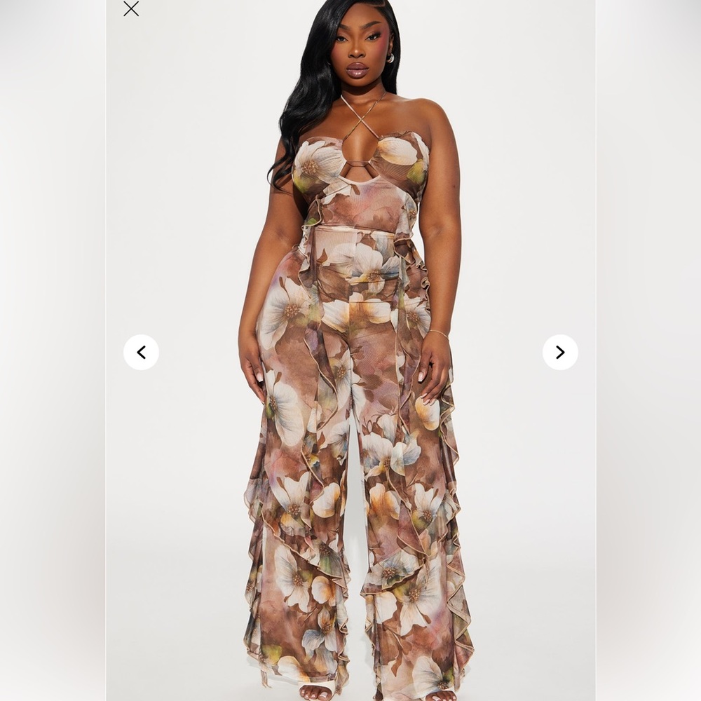 Fashion Nova Curve Floral Ruffle Jumpsuit Size 3x
